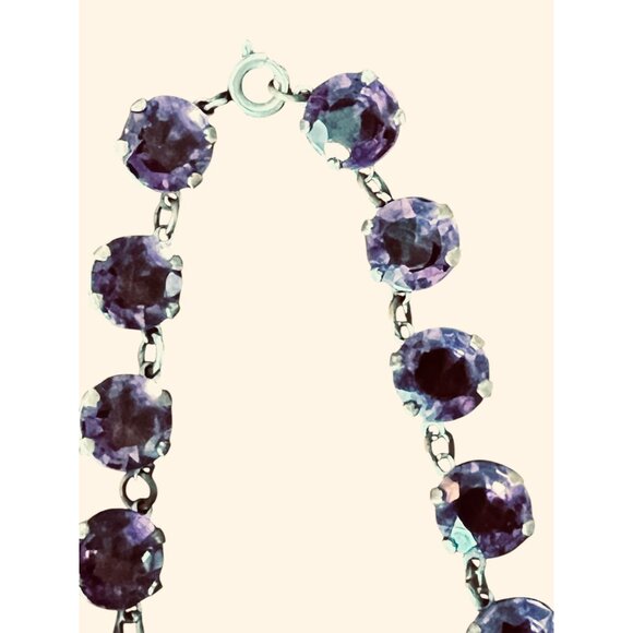 Amethyst Colored Rivière Necklace With Teardrop Accents 15” Glass Crystal - Picture 9 of 12